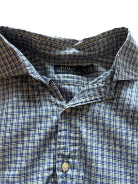 Polo Ralph Lauren Plaid Button Down Shirt XL Blue Green Classic Preppy